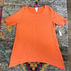 Chico’s supremely soft seamed tunic short sleeve top in elliptical orange NWT